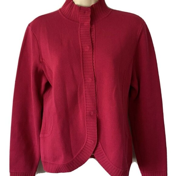 Women's Talbots Petites Cardigan Sweater Hidden Snap Up Pink SZ M 100% Cotton - Picture 1 of 12